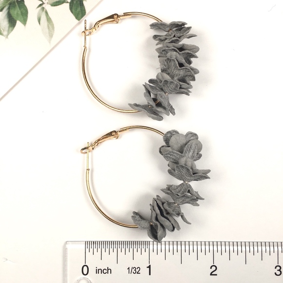 Gray Flower Petal Hoop Earrings - Picture 3 of 4